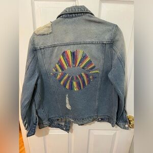 Lauren Moshi Blue Denim Jacket with Colorful Design